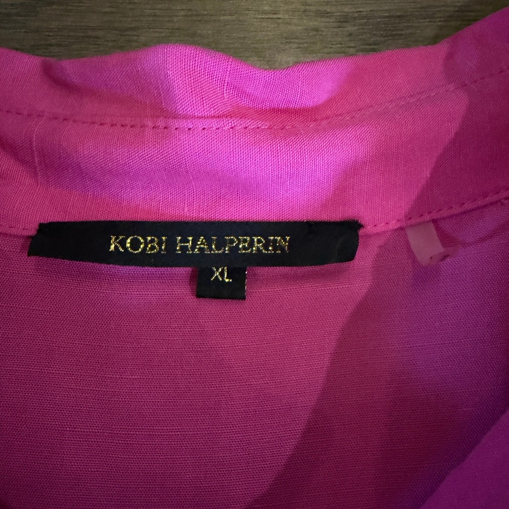 Kobi Halperin Pink Tencel Linen Tiered Midi Shirt Dress XL Hot Pink Long‎ Slv - Picture 2 of 8